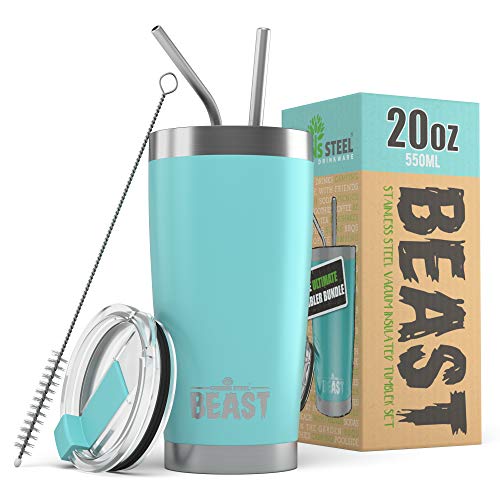 BEAST 20oz acero inoxidable vaso aislado al vacío Rambler taza de café doble pared taza frasco con la tapa prueba del chapoteo, 2 pitillos, cepillo de pipa y regalo caja paquete por Greens Steel