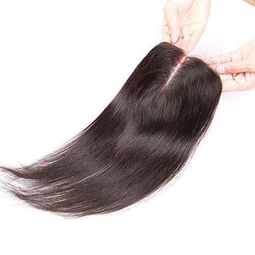 Beata Hair - Extensiones de pelo liso con malla de 3 secciones estilo brasileño con nudos ligeramente blanqueados y pelo de bebé
