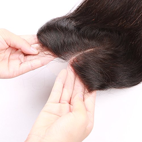 Beata Hair - Extensiones de pelo liso con malla de 3 secciones estilo brasileño con nudos ligeramente blanqueados y pelo de bebé