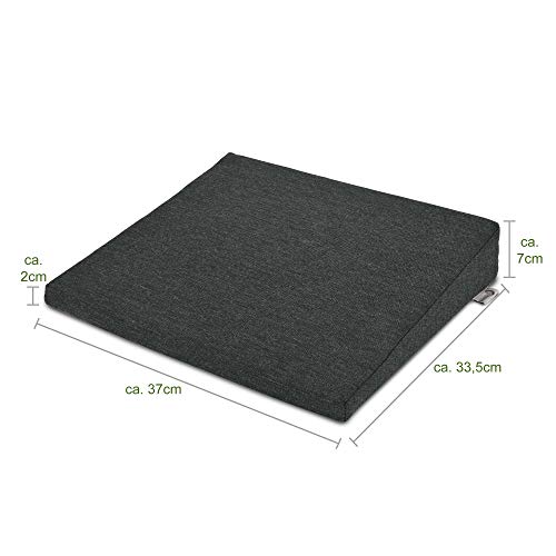 Beautissu Cojín de cuña Triangular BeauErgo - Almohada de cuña terapéutica - Travesaño ortopédico ergonómico para Coche u Oficina - 34x37x2-7 cm - con Cremallera y Respaldo Antideslizante