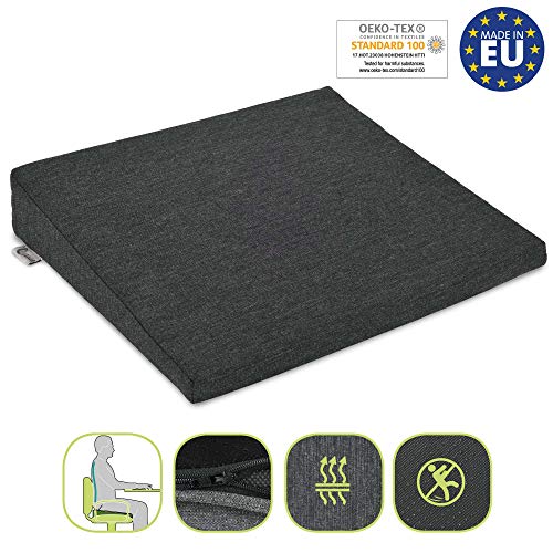 Beautissu Cojín de cuña Triangular BeauErgo - Almohada de cuña terapéutica - Travesaño ortopédico ergonómico para Coche u Oficina - 34x37x2-7 cm - con Cremallera y Respaldo Antideslizante