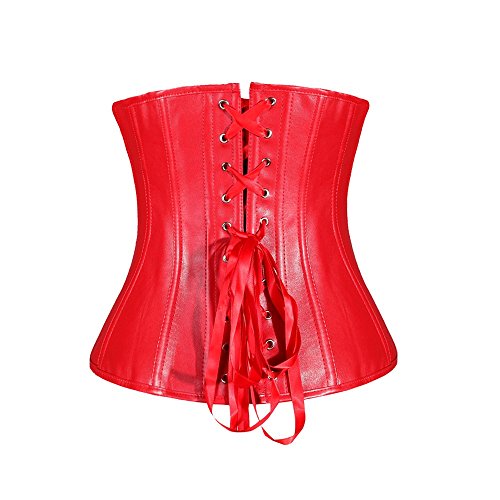 Beauty-You gótico Steampunk Corsé Sintética Sremallera Bustier Plus tamaño juegos de vestir Rojo S