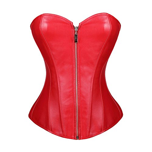 Beauty-You gótico Steampunk Corsé Sintética Sremallera Bustier Plus tamaño juegos de vestir Rojo S