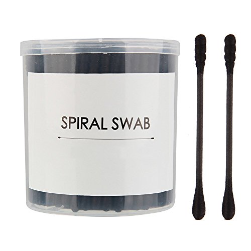 Beauty7 Bastoncillo de Algodón x200 Piezas Negro Salón de Belleza Accesorios en Forma de Ronda o Espiral de la Cabeza La Pasta de Madera Desnatada Carrete