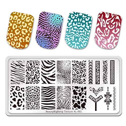 BEAUTYBIGBANG 6 x 12 cm rectangular para estampación de uñas, plantilla de imagen con textura animal, diseño de leopardo, patrón de cebra, manicura y decoración de uñas, textura XL-001