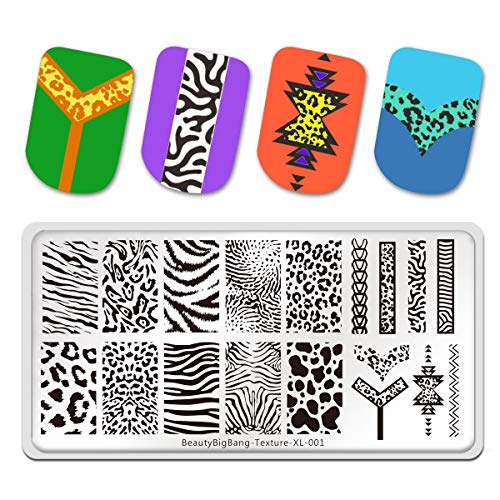 BEAUTYBIGBANG 6 x 12 cm rectangular para estampación de uñas, plantilla de imagen con textura animal, diseño de leopardo, patrón de cebra, manicura y decoración de uñas, textura XL-001