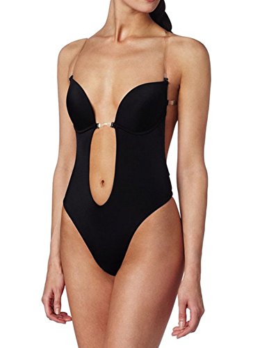 BeautyIn - Body con sujetador y espalda descubierta, con tirantes transparentes, estiliza, para traje de novia Negro negro