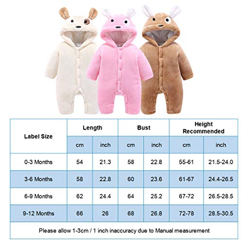 Bebé Mono con Capucha Mameluco de Franela para Niñas Invierno Pijama Pelele para 0-12 Meses Beige 3-6 Meses