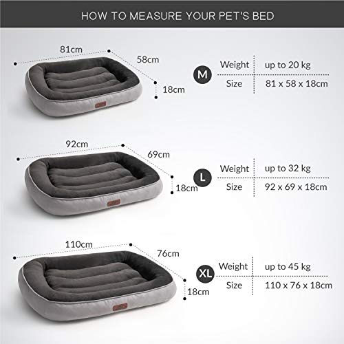 Bedsure Cama Perro Grande Lavable XL - Colchon Perro Cómoda de Felpa Muy Suave - Sofá de Perro 110x76x18cm,Gris
