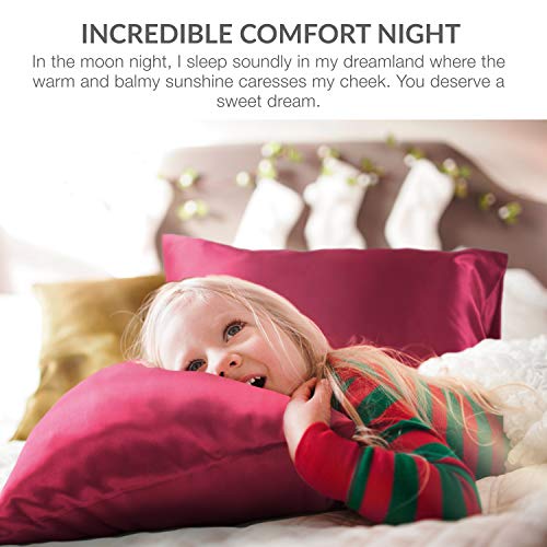 Bedsure Funda Almohada 50x75cm Satén Frambuesa - Juego de 2 Fundas Almohadas 75x50 Pelo Rizado, Muy Liso Suave de 100% Microfibra, Antiarrugas sin Cremallera, 2 Piezas