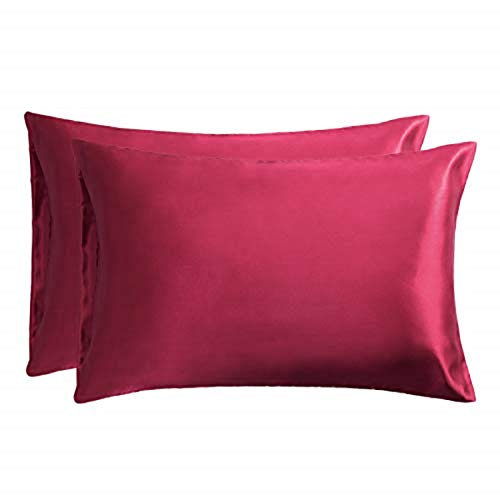 Bedsure Funda Almohada 50x75cm Satén Frambuesa - Juego de 2 Fundas Almohadas 75x50 Pelo Rizado, Muy Liso Suave de 100% Microfibra, Antiarrugas sin Cremallera, 2 Piezas