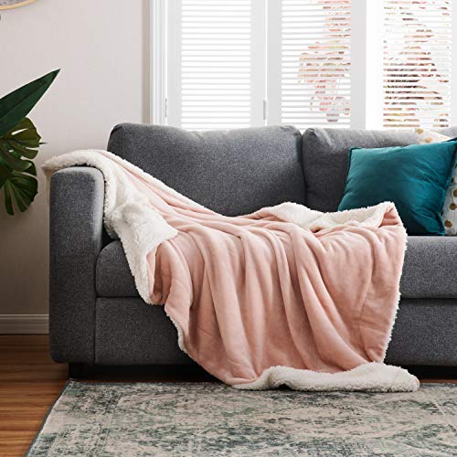 Bedsure Manta Reversible de Franela/Sherpa 150x200cm - Manta para Cama 90 de 100% Microfibra Extra Suave - Manta de Felpa Rosa Claro