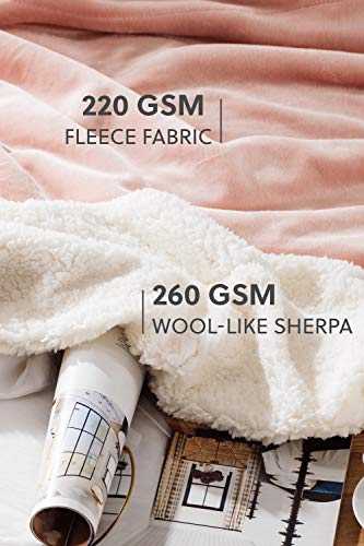Bedsure Manta Reversible de Franela/Sherpa 150x200cm - Manta para Cama 90 de 100% Microfibra Extra Suave - Manta de Felpa Rosa Claro