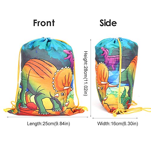 BeebeeRun 12pcs Mochilas Dinosaurio Bolsas de Cuerdas para Infantil Niños niñas,Mochila con Cordón Party Bolsas Saco de Deporte Infantil Fiesta de Cumpleaños Regalos
