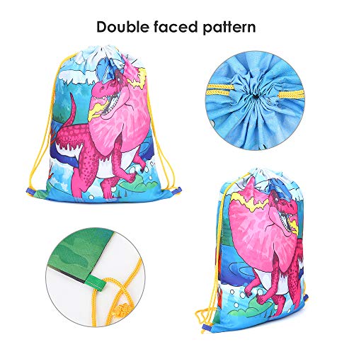BeebeeRun 12pcs Mochilas Dinosaurio Bolsas de Cuerdas para Infantil Niños niñas,Mochila con Cordón Party Bolsas Saco de Deporte Infantil Fiesta de Cumpleaños Regalos