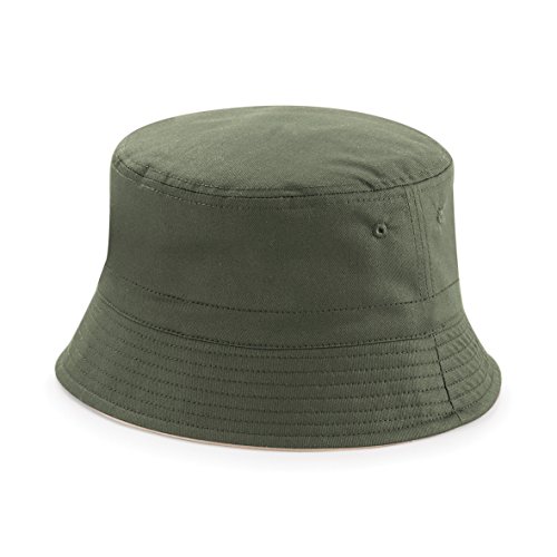 Beechfield - Gorro Playero o de Pescador Reversible Diseño clásico Unisex Hombre Mujer - Playa/Piscina (L/XL) (Verde Oliva/Piedra)