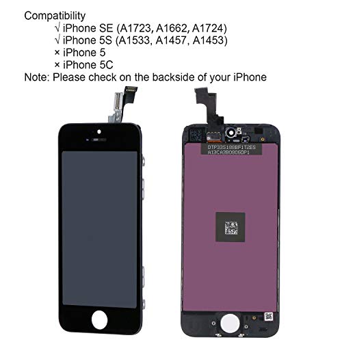 Beefix Reemplazo de Pantalla para iPhone SE/5S Negro Pantalla Táctil LCD Digitalizador Conjunto de Marco de Pantalla Conjunto Completo con Kit de Herramientas Gratis