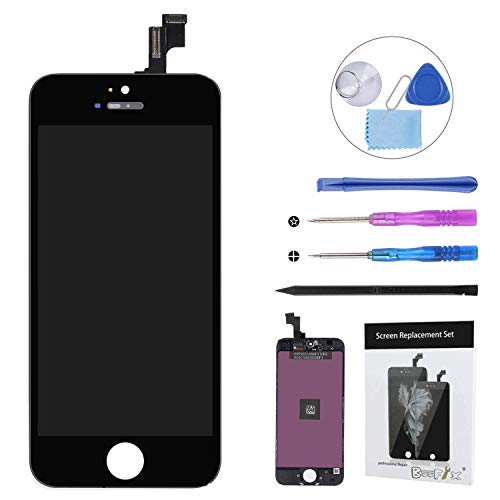 Beefix Reemplazo de Pantalla para iPhone SE/5S Negro Pantalla Táctil LCD Digitalizador Conjunto de Marco de Pantalla Conjunto Completo con Kit de Herramientas Gratis