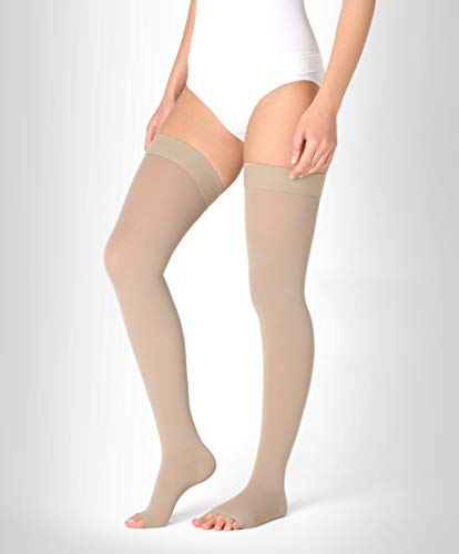 ®BeFit24 Medias de Compresión (23-32 mmHg, 120 Denieres, Clase 2) sin Puntera para Hombre y Mujer - Ideal para Embarazo, Varices y Circulación - [ Size 3 - Long: A - Beige ]