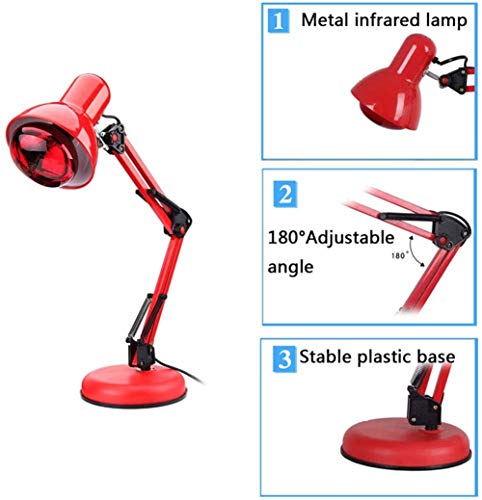 BEIAKE Lámpara TDP De Calor Infrarrojo Lejano para Fisioterapia De Alivio del Dolor, Escritorio De Atención Médica Luz Infrarroja Eléctrica para Dolor De Cuello Y Cintura 100W,Rojo
