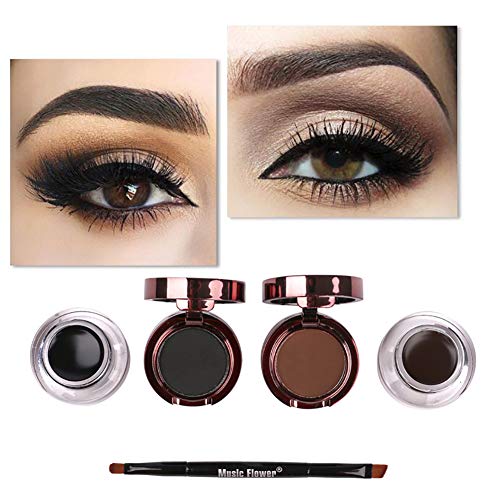 Beito 4 en 1 gel delineador de ojos y polvo de cejas kit de maquillaje de ojos a prueba de agua de larga duración en crema delineador de ojos con brocha para cejas (marrón + negro)