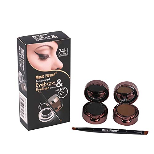 Beito 4 en 1 gel delineador de ojos y polvo de cejas kit de maquillaje de ojos a prueba de agua de larga duración en crema delineador de ojos con brocha para cejas (marrón + negro)