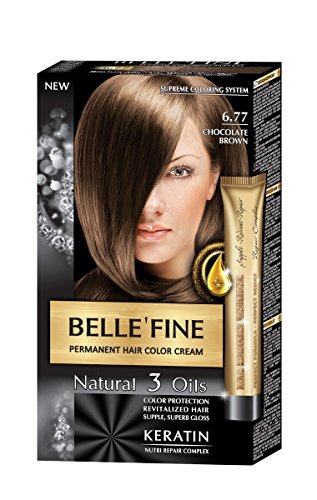 BELLE'FINE® - Black Series - Tinte permanente natural - Con 3 aceites y queratina - Castaño chocolate