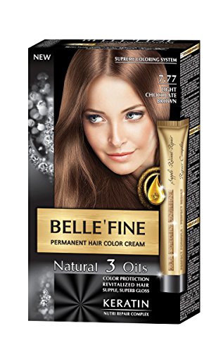 BELLE'FINE® - Black Series - Tinte permanente natural - Con 3 aceites y queratina - Castaño chocolate claro