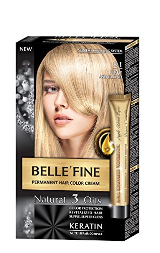 BELLE'FINE® - Black Series - Tinte permanente natural - Con 3 aceites y queratina - Rubio ceniza claro