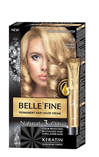 BELLE'FINE® - Black Series - Tinte permanente natural - Con 3 aceites y queratina - Rubio natural