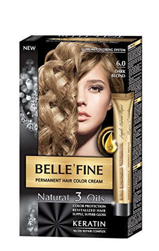 BELLE'FINE® - Black Series - Tinte permanente natural - Con 3 aceites y queratina - Rubio oscuro