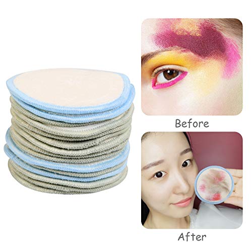 BelleStyle Almohadillas Desmaquilladoras de Maquillaje, 16 Piezas Reutilizables y Lavables Fibra de Bambú Discos Desmaquillantes Faciales, Almohadillas Cosméticas con Bolsa de Lavado