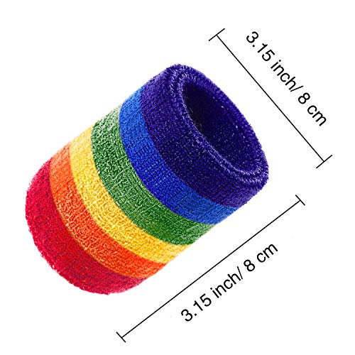 Bememo Muñequeras deportivas de algodón (pulsera banda) para tenis, baloncesto, correr, gimnasio y hacer ejercicio 12 pack arco iris