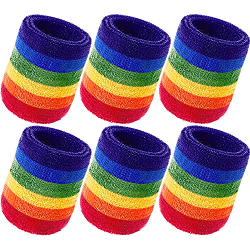 Bememo Muñequeras deportivas de algodón (pulsera banda) para tenis, baloncesto, correr, gimnasio y hacer ejercicio 12 pack arco iris