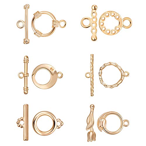 BENECREAT 12 Set Cierre Chapado en 18K Oro de Mordaza Conector OT Accesorios Brazalete Collar Dorado - 6 Formas Mixtas