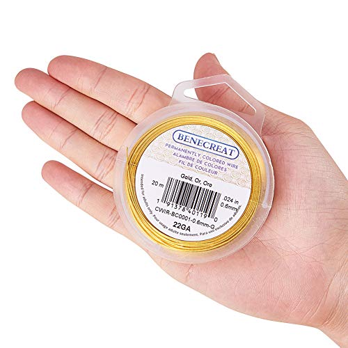BENECREAT 20m Alambre de Cobre Cable Metálico Accesorios de manualidad para Diseño de Bisutería - Dorado Calibre 22