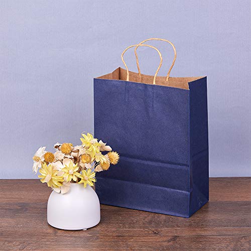 BENECREAT 30 Pack Bolsas de Regalo de Papel Kraft con Asas Compras, Mercancía, Venta al por Menor, Fiesta, Boda, Papel 100% Reciclado Azul Oscuro