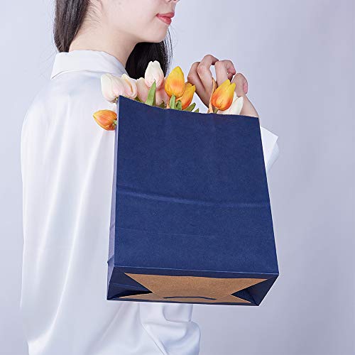 BENECREAT 30 Pack Bolsas de Regalo de Papel Kraft con Asas Compras, Mercancía, Venta al por Menor, Fiesta, Boda, Papel 100% Reciclado Azul Oscuro