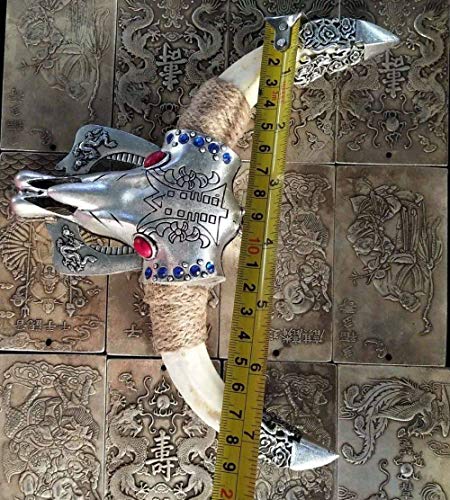 BENGKUI Escultura,Colgante De Amuleto De Diente De Jabalí con Cabeza De Buey De Aleación Incrustada con Dientes De Cerdo Salvaje