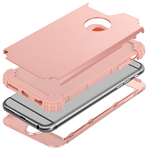 BENTOBEN iPhone 6 Funda, iPhone 6s Funda, 3 en 1 Carcasa Combinada PC Dura y TPU Silicona Fuerte Resistente PC Bumper Antigolpes Cover Cubierta Protectora Fundas para iPhone 6/6s (4.7'')- Oro Rosa