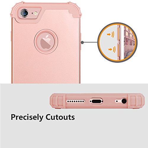 BENTOBEN iPhone 6 Funda, iPhone 6s Funda, 3 en 1 Carcasa Combinada PC Dura y TPU Silicona Fuerte Resistente PC Bumper Antigolpes Cover Cubierta Protectora Fundas para iPhone 6/6s (4.7'')- Oro Rosa