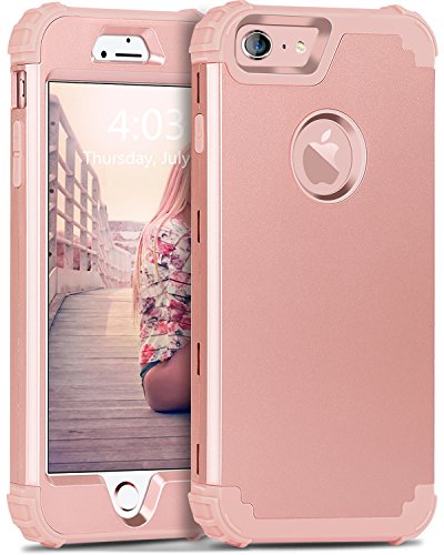 BENTOBEN iPhone 6 Funda, iPhone 6s Funda, 3 en 1 Carcasa Combinada PC Dura y TPU Silicona Fuerte Resistente PC Bumper Antigolpes Cover Cubierta Protectora Fundas para iPhone 6/6s (4.7'')- Oro Rosa