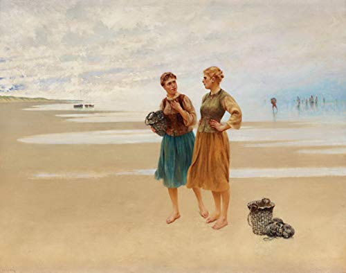 Berkin Arts August Hagborg Giclee Imprimir en Lienzo-Pinturas Famosas Arte Fino Póster-Reproducción Decoración de Pared(Escena de Playa con Mujeres francesas) Tamaño Grande 80 x 63.1cm