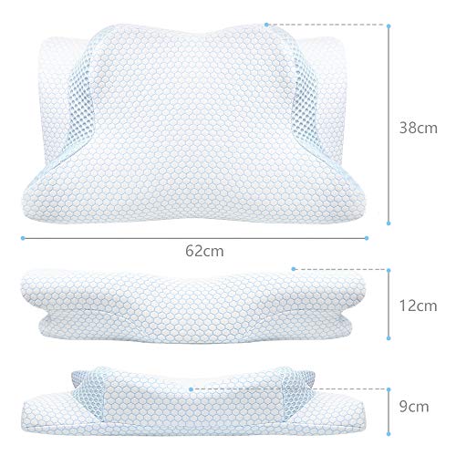 BESFAN Almohada Cervical Espuma Ortopedica, Almohada Viscoelastica Ergonomica Está Diseñada Especialmente para Acostarse sobre la Espalda y de Lado, 2pcs Funda Almohada 2 Alturas