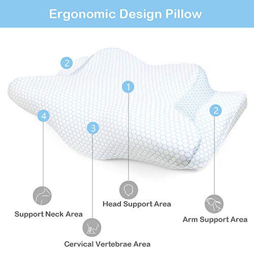 BESFAN Almohada Cervical Espuma Ortopedica, Almohada Viscoelastica Ergonomica Está Diseñada Especialmente para Acostarse sobre la Espalda y de Lado, 2pcs Funda Almohada 2 Alturas