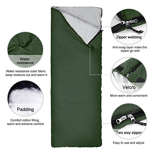 Bessport Saco de Dormir Ligero, de Forma Rectangular, Saco Dormir de sobre para Acampada Senderismo al Aire Libre, con Bolsa de Compresión  (Green)
