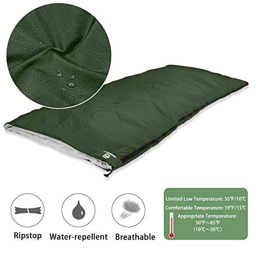 Bessport Saco de Dormir Ligero, de Forma Rectangular, Saco Dormir de sobre para Acampada Senderismo al Aire Libre, con Bolsa de Compresión  (Green)