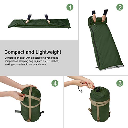Bessport Saco de Dormir Ligero, de Forma Rectangular, Saco Dormir de sobre para Acampada Senderismo al Aire Libre, con Bolsa de Compresión  (Green)