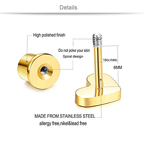 BESTEEL 3 Pares Acero Inoxidable Pendientes de Estrella Luna y Corazón de las Mujeres Aretes Pendientes Piercing Cartilago Joyería de Moda