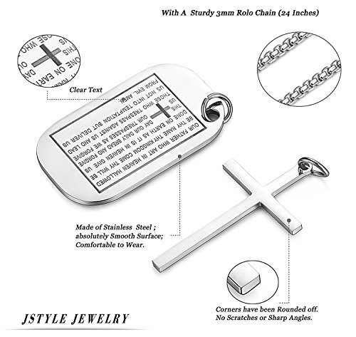Besteel 3MM Acero Inoxidable Collar Colgante para Hombre Mujer Cruz Colgante Dog Tag Militar Collar Cadena Oración, 61CM Plata
